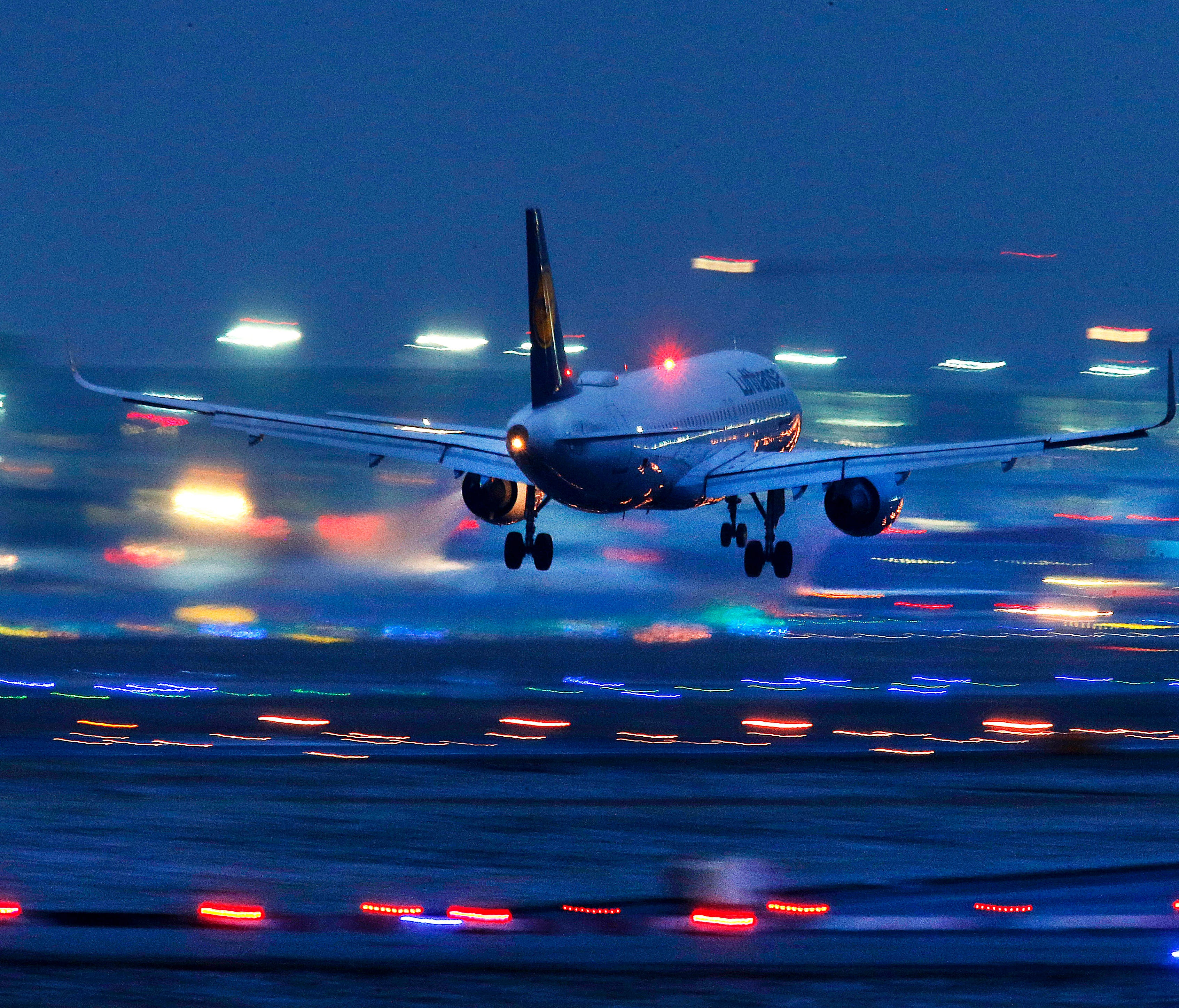 A Lufthansa plane prepares to land at Frankfurt Airport on  Feb. 4, 2018.