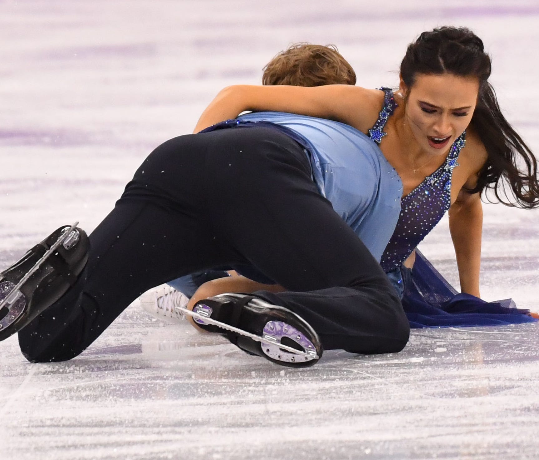 Madison Chock and Evan Bates in the free dance event during the Winter Olympics on Tuesday.