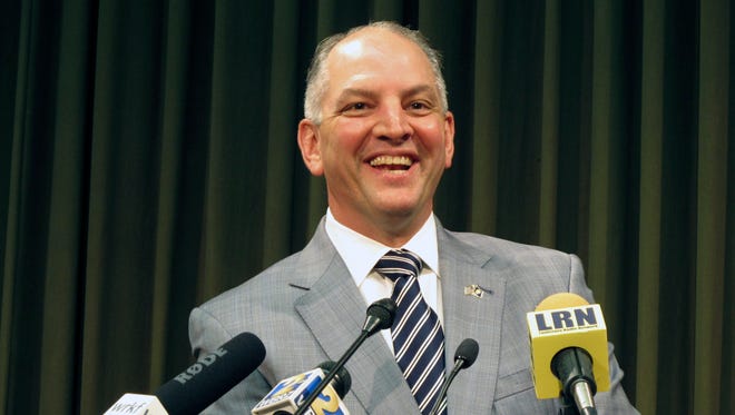 Gov. John Bel Edwards talks about the state's budget and his plans to call a special session for June to try to raise revenue to stave off cuts in Baton Rouge, La. (AP Photo/Melinda Deslatte)