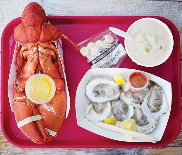 Roy Moore Lobster Co. offers chowder, clams and oysters from Glidden Point, along with a signature whole boiled lobster.
