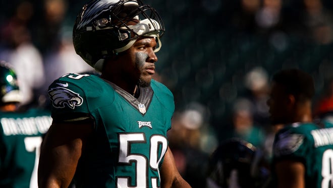 Philadelphia Eagles linebacker DeMeco Ryans spent the past four seasons with the Eagles. He was released Wednesday.