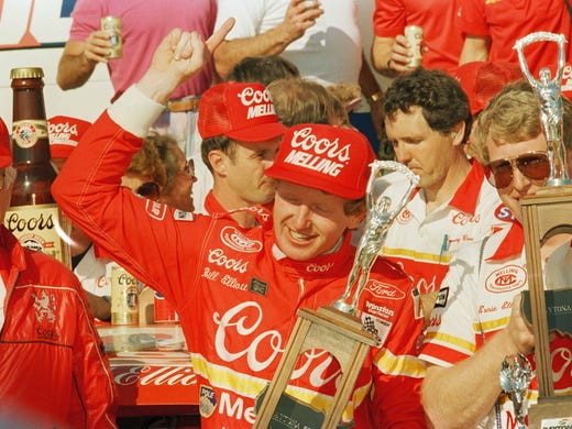 Bill Elliott, celebrating his victory at the 1987 Daytona
