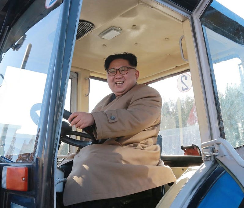 This undated picture released from North Korea's official Korean Central News Agency on Nov. 15 shows North Korean leader Kim Jong Un inspecting the Kumsong Tractor Factory in Nampo City, North Korea.