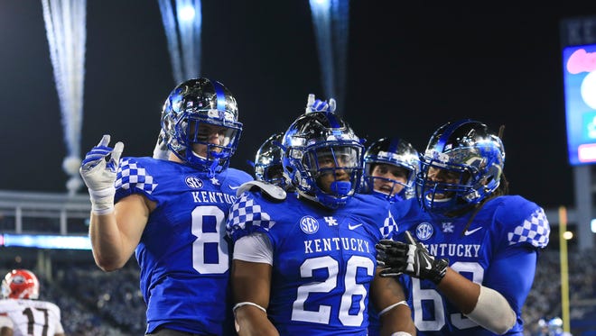 Kentucky's Benny Snell, Jr. (26) had two rushing touchdowns for 114 yards in the game against Georgia Nov. 5 but the Wildcats fell 27-24 to the Bulldogs and delayed reaching bowl eligibility.