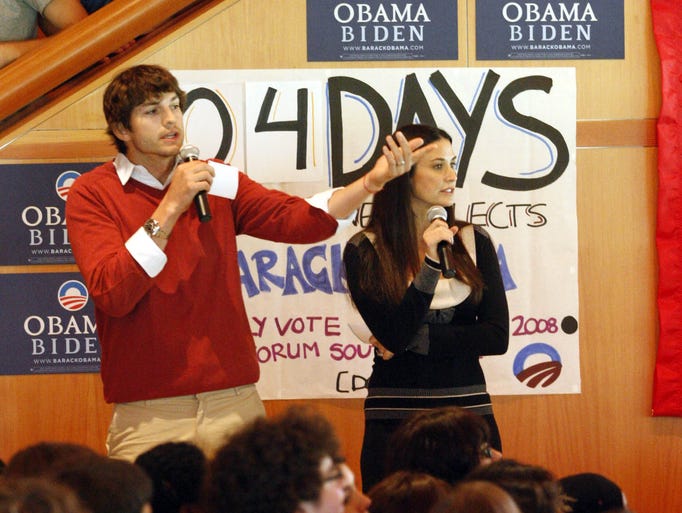 Ashton Kutcher and Demi Moore stump for Barack Obama