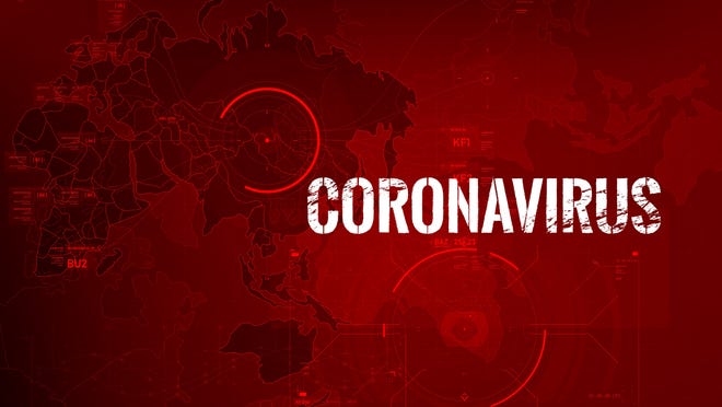 Coronavirus sign against map background.