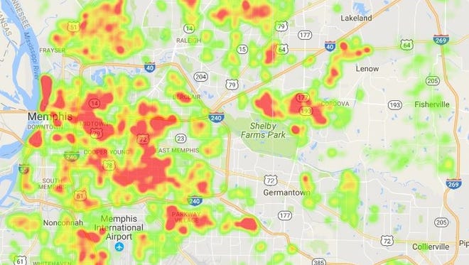 power outage map memphis tn Map Shows Where Power Is Out In Memphis power outage map memphis tn