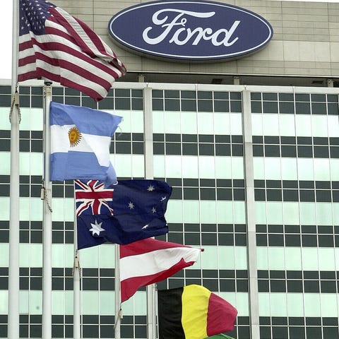 Ford Motor Company's logo is shown  atop its world