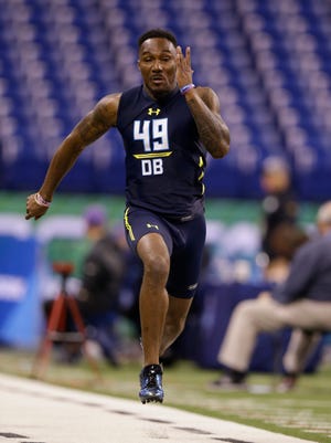 Clemson cornerback Cordrea Tankersley runs the 40-yard dash at the NFL Scouting Combine on Monday.