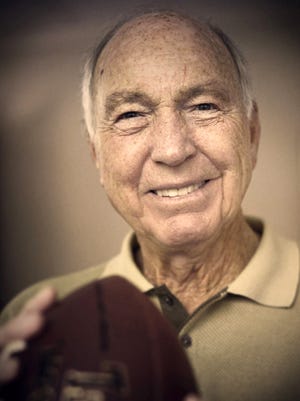 Bart Starr poses for a portrait at his office in Birmingham, Alabama on Aug. 19, 2014.