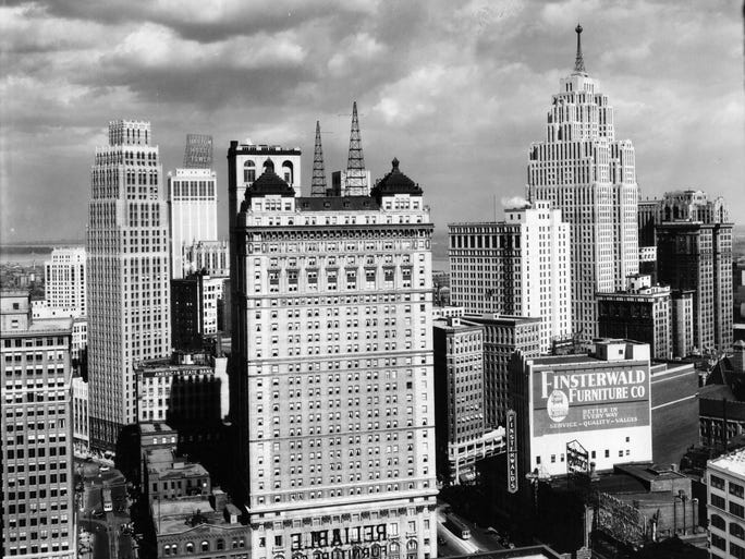The Cadillac Hotel, also known as the Book Cadillac, in April 1935.