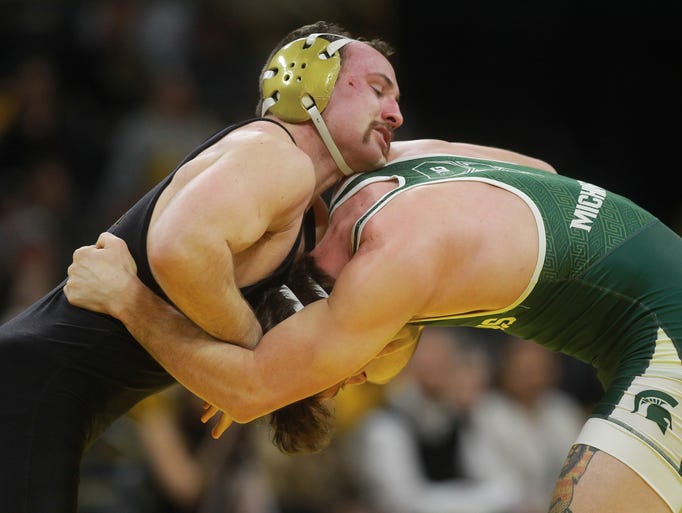 Iowa's Joey Gunther wrestles Michigan State's Logan