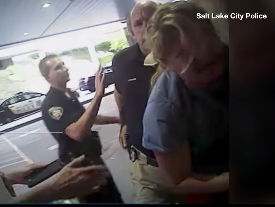 This screengrab from video provided by Salt Lake City police, shows University Hospital in Salt Lake City nurse Alex Wubbels being handcuffed by police officers.