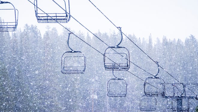 Snow falls at Mt. Rose-Ski Tahoe on Tuesday.