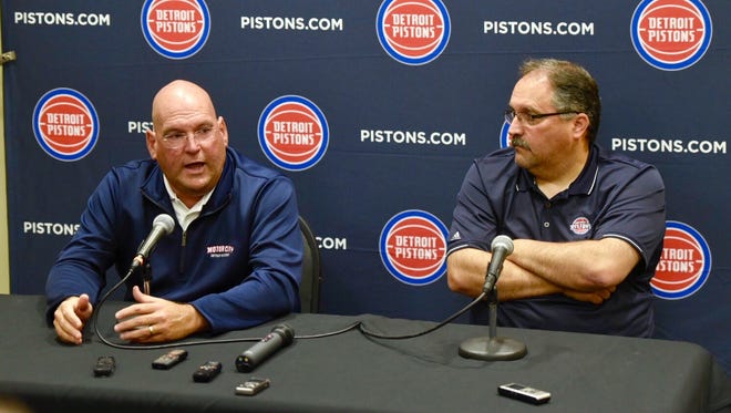 Detroit Pistons GM Jeff Bower and president/coach Stan Van Gundy answer questions during Tuesday's press conference in Auburn Hills.