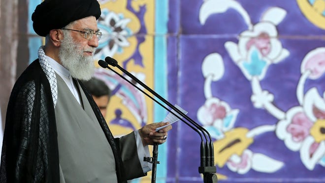 Supreme Leader Ayatollah Ali Khamenei delivers his sermon during the Eid al-Fitr prayer at the Imam Khomeini Grand Mosque in Tehran, Iran, on July 18, 2015.
