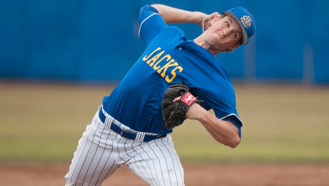 Layne Somsen pitches for SDSU in the 2013 NCAA tournament