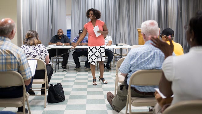 Sandra Thompson, president of the NAACP's York chapter, hosts a recent panel discussion on the needs of the York community, at Crispus Attucks Community Center.