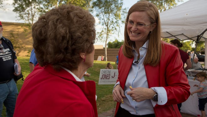 Christine Jones speaks to supporters at a gathering on  April 29, 2016, in Gilbert.