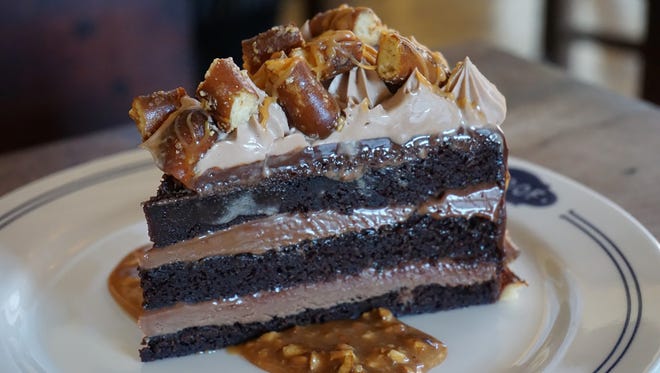 The salted caramel pretzel chocolate cake at Proof Canteen.