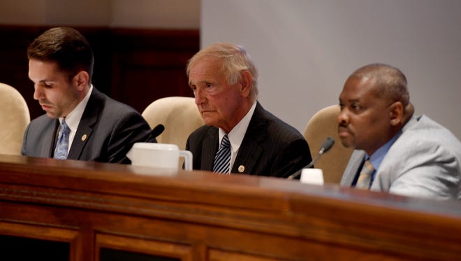 In this file photo, Jackson City Councilman Scott Conger, Jackson Mayor Jerry Gist center and Jackson City Councilman Johnny Lee Dodd at a City Council meeting. Now that Conger is mayor, his promises of transparency are needed to avoid situations caused by Gist's apparent lack of transparency on certain issues during his administration, says Sun Editor Brandon Shields.