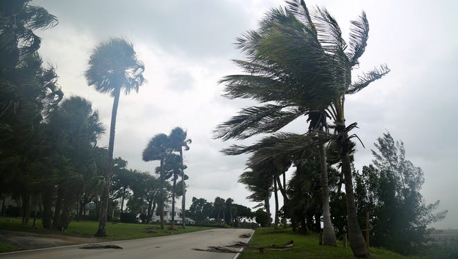 Heavy winds and rain from Hurricane Irma hit Indian River Drive in St. Lucie County on Sept. 10, 2017.