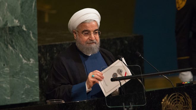 Iran's President Hassan Rouhani speaks during the U.N. General Assembly at the United Nations on September 20, 2017 in New York.