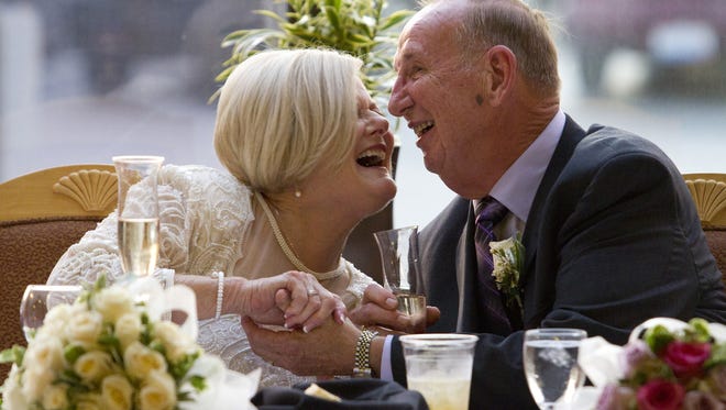 Two seniors celebrate their wedding in Sharonville, Ohio, in 2011.