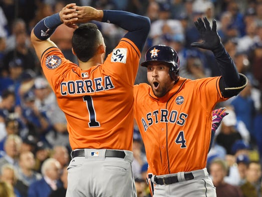 Game 7 at Dodger Stadium: George Springer celebrates
