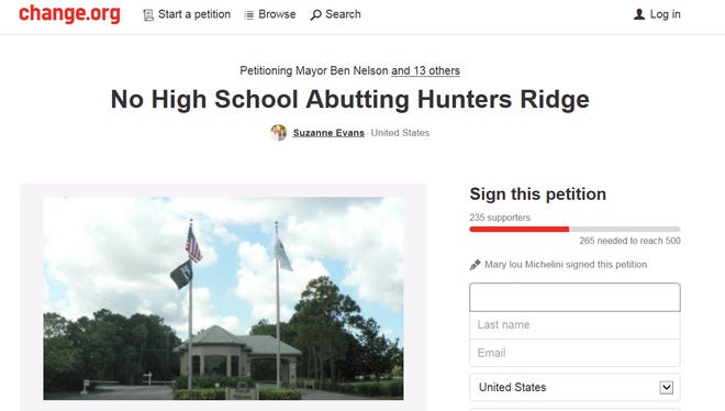 A petition asking the school board to not build the Bonita Springs high school near Hunters Ridge Country Club is making the rounds.
