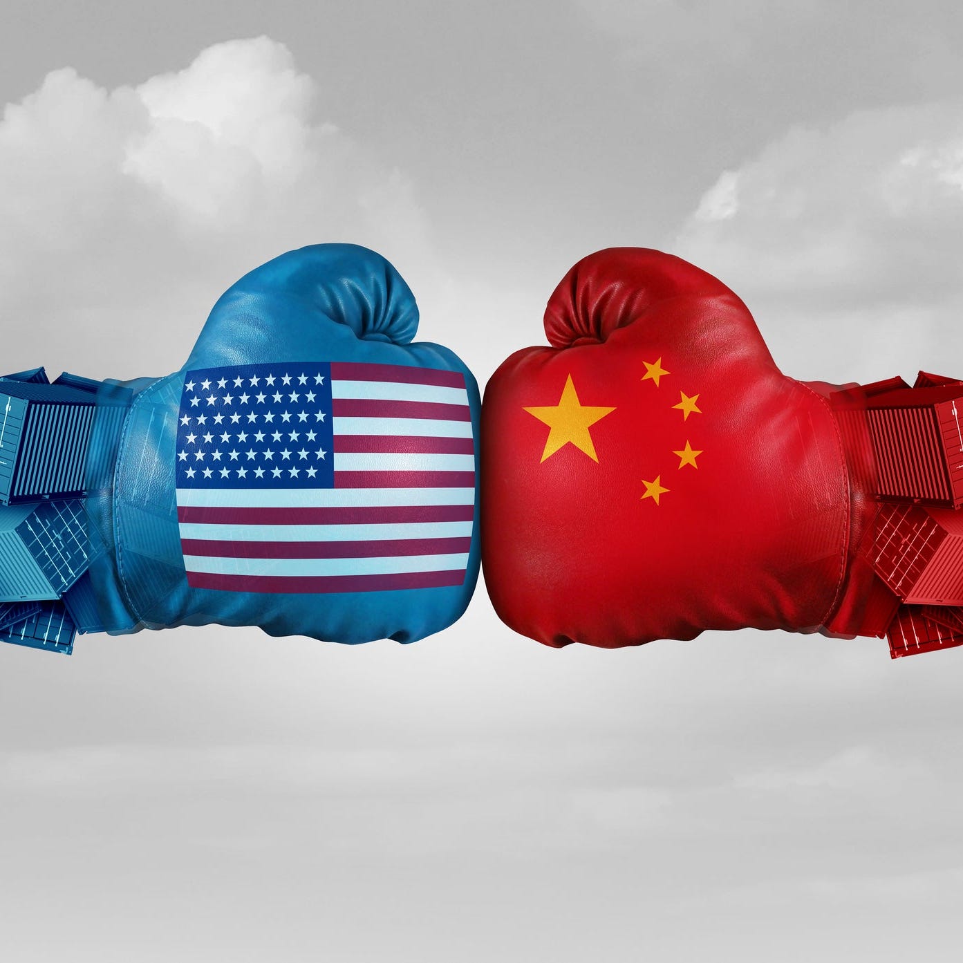 Boxing gloves featuring U.S. and China flags