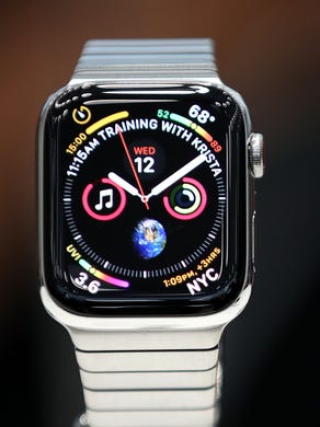 The new Apple Watch Series 4 is displayed during an