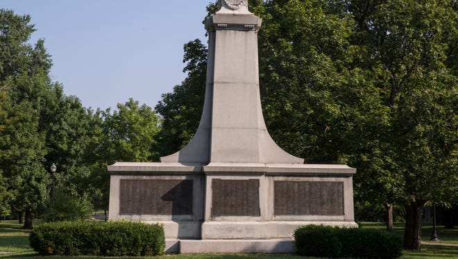 A statue in Garfield Park that commemorates Confederate soldiers who died in Indiana POW camps, Wednesday, August 16, 2017. 