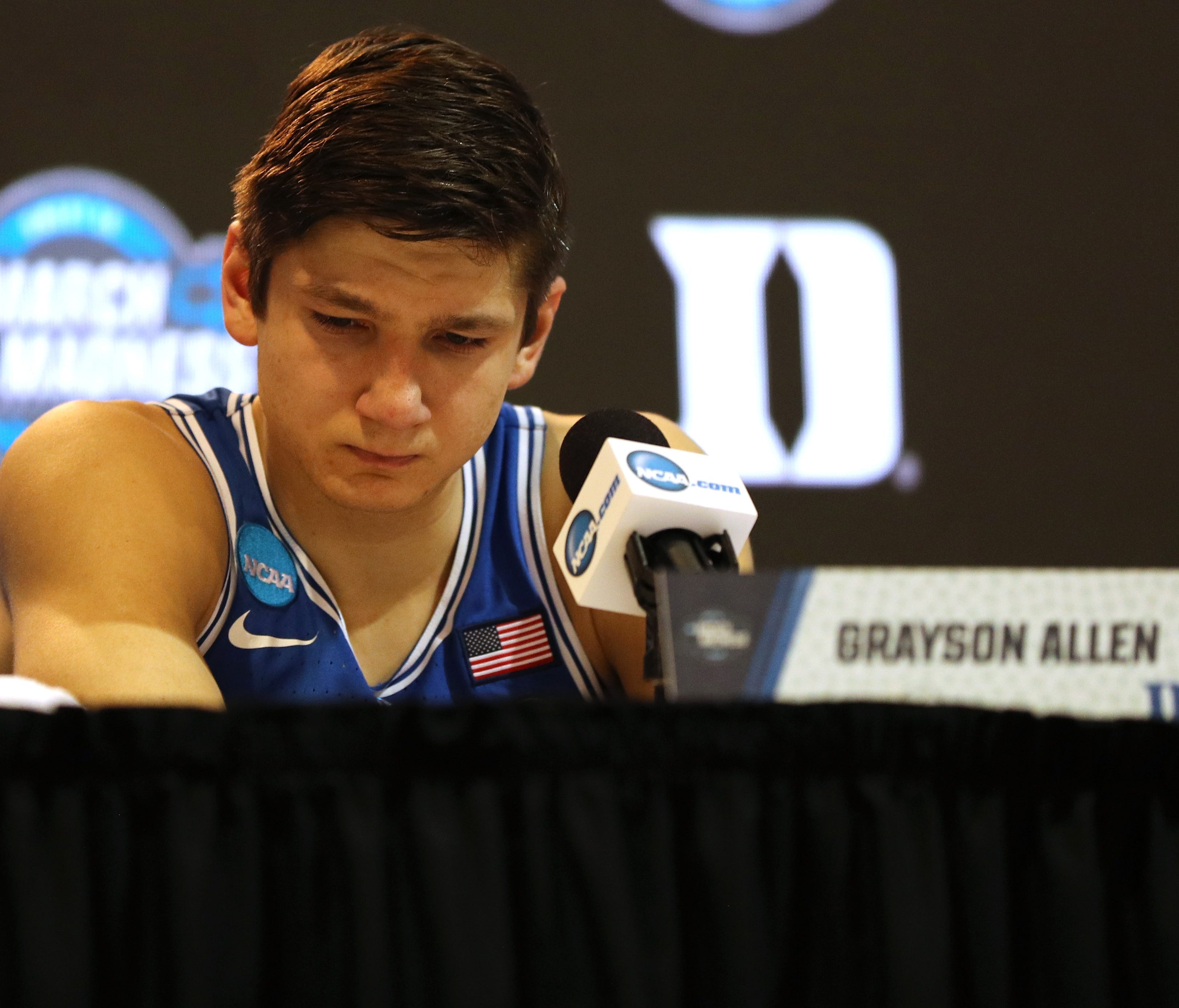 A sad Duke guard Grayson Allen reflects on the end of his career following the Blue Devils' season-ending loss to Kansas in the Elite Eight.