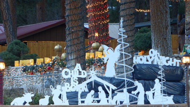 A nativity scene dominates on corner along Main Road in Upper Canyon.