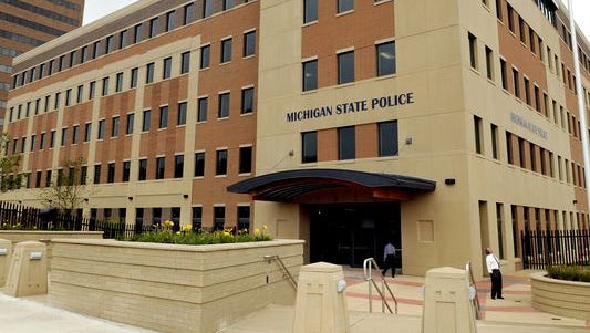 The Michigan State Police headquarters building in downtown Lansing.