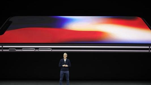 Apple CEO Tim Cook, announces the new iPhone X at the Steve Jobs Theater on the new Apple campus on Tuesday
