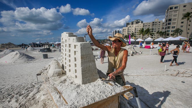 Master Sand Sculptor, Delayne Corbett of Canada has been sculpting since 2010. He works on his piece on the first day of competition. The American Sand Sculpting Championship 2015 Championship began Friday, November 29, 2015, on Fort Myers Beach as  World Class Master Sand Sculptors began carving out their creations. In the 2015 American Championships
Master Sculptors: Solo Division, sculptors represent four different countries and over ten states. Collectively they hold over 300 competition medals and many of them are World Champions. There will be sixteen Solo Master Sculptors, ten Doubles Master Sculptors (five teams) and eleven Advanced Amateurs who will compete for the Florida State Championship. The event runs now through November 29th and takes place on the beach at the Holiday Inn Fort Myers Beach, 6890 Estero Blvd., Fort Myers Beach.