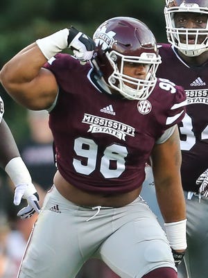 Mississippi State's Jeffery Simmons has seven tackles through two games this season, which is fourth most on the defensive line.