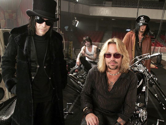 Motley Crue, from left,  Mick Mars, Tommy Lee, Vince Neil and Nikki Sixx.