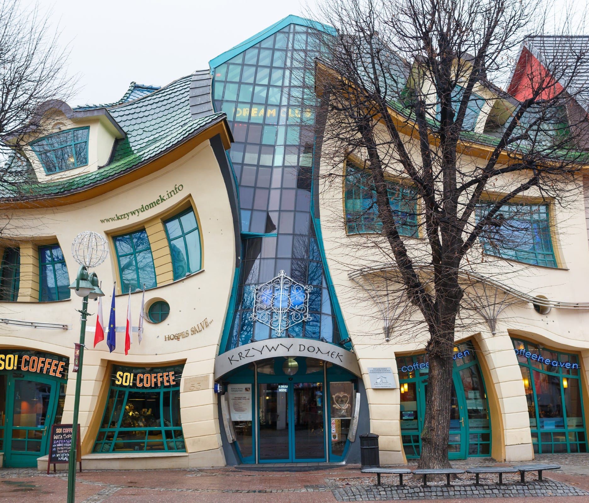 The Crooked House, Monte Cassino, Poland: As if to show how the mundane can become marvelous, the Crooked House is a building on a normal shopping street in this seaside town, and it hosts a mall with restaurants, shops and businesses. Rather than go