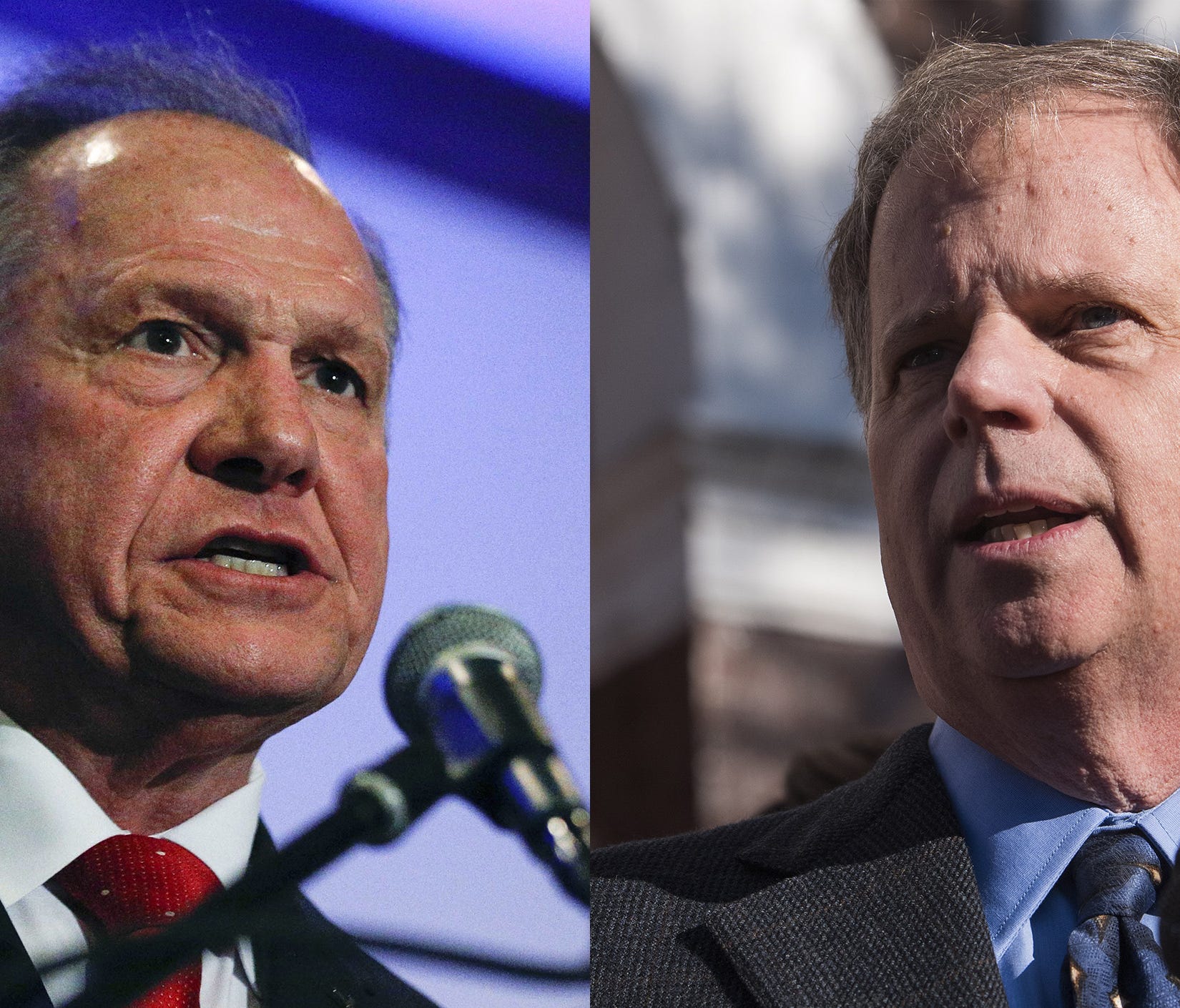 U.S. Senate candidates Roy Moore, left, and Doug Jones.