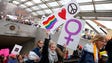 Women arrive at the L'Enfant Metro Station for the