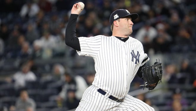 Yankees relief pitcher Adam Warren is close to returning to the big club after being on the DL since April 21. Monday, October 16, 2017.