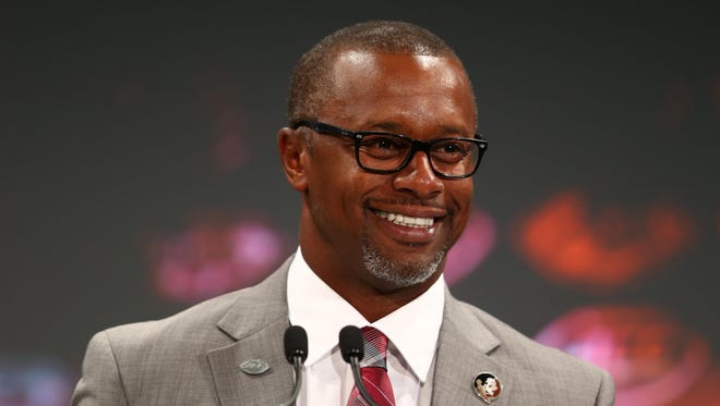 Florida State Seminoles head coach Willie Taggart speaks with the media during ACC football media day at The Westin in Charlotte, North Carolina, on Thursday, July 19, 2018.