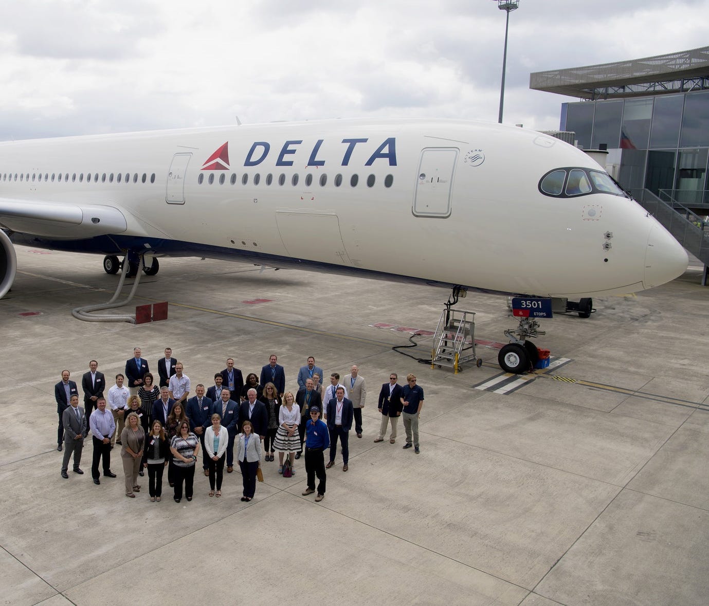 Delta Air Lines provided this photo of the delivery of its first Airbus A350 in Toulouse, France, on July 13, 2017.
