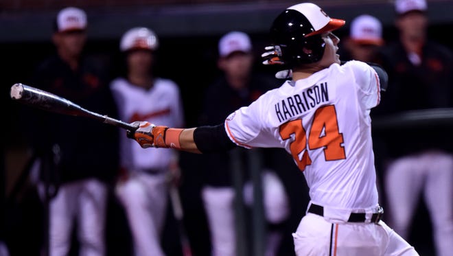 OSU first baseman KJ Harrison is tied for the team lead with seven homers and 38 RBI.