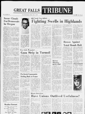 Front page of the Great Falls Tribune on Monday, May 27, 1968.