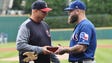 June 26: Indians manager Terry Francona presents Rangers