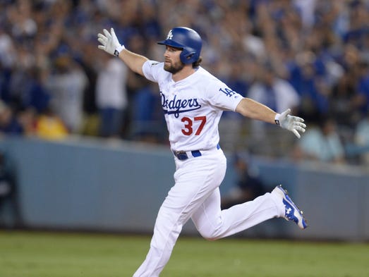 Game 2 at Dodger Stadium: Charlie Culberson celebrates